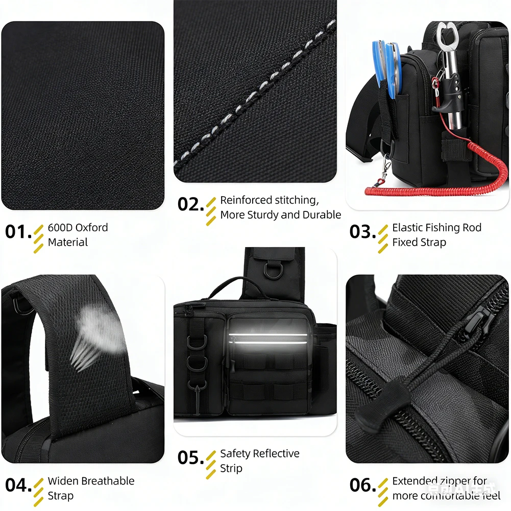 Fishing Backpack - 釣り用バックパック ロッドホルダー付き 調節可能な幅広ショルダーストラップ 防水オックスフォード素材 アウトドア釣りやハイキング用