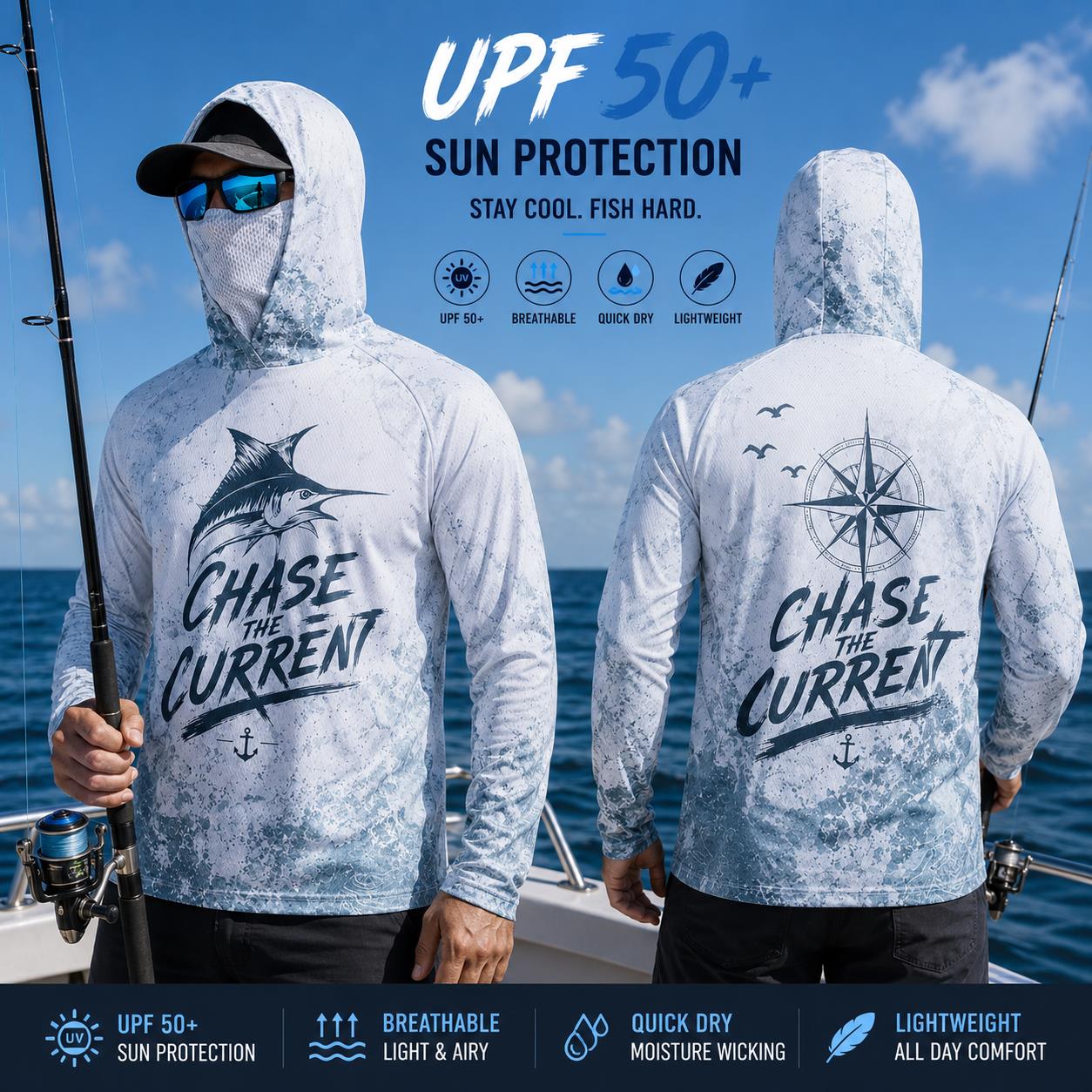 Fishing Mask Sun Protection - フィッシング フーディー シャツ メンズ 長袖 プロテクション