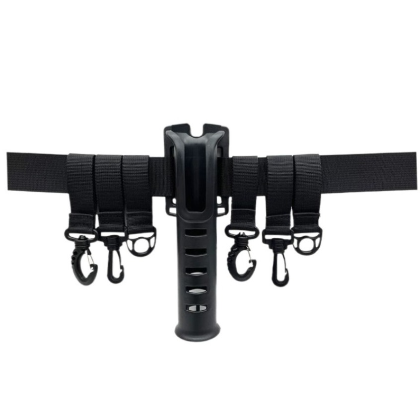 Fishing Belt - 1 個調節可能なウェーディングベルト釣り用ウエストベルトロッドホルダー軽量ポータブル釣り竿インサーター 6 個の取り外し可能なフック付き