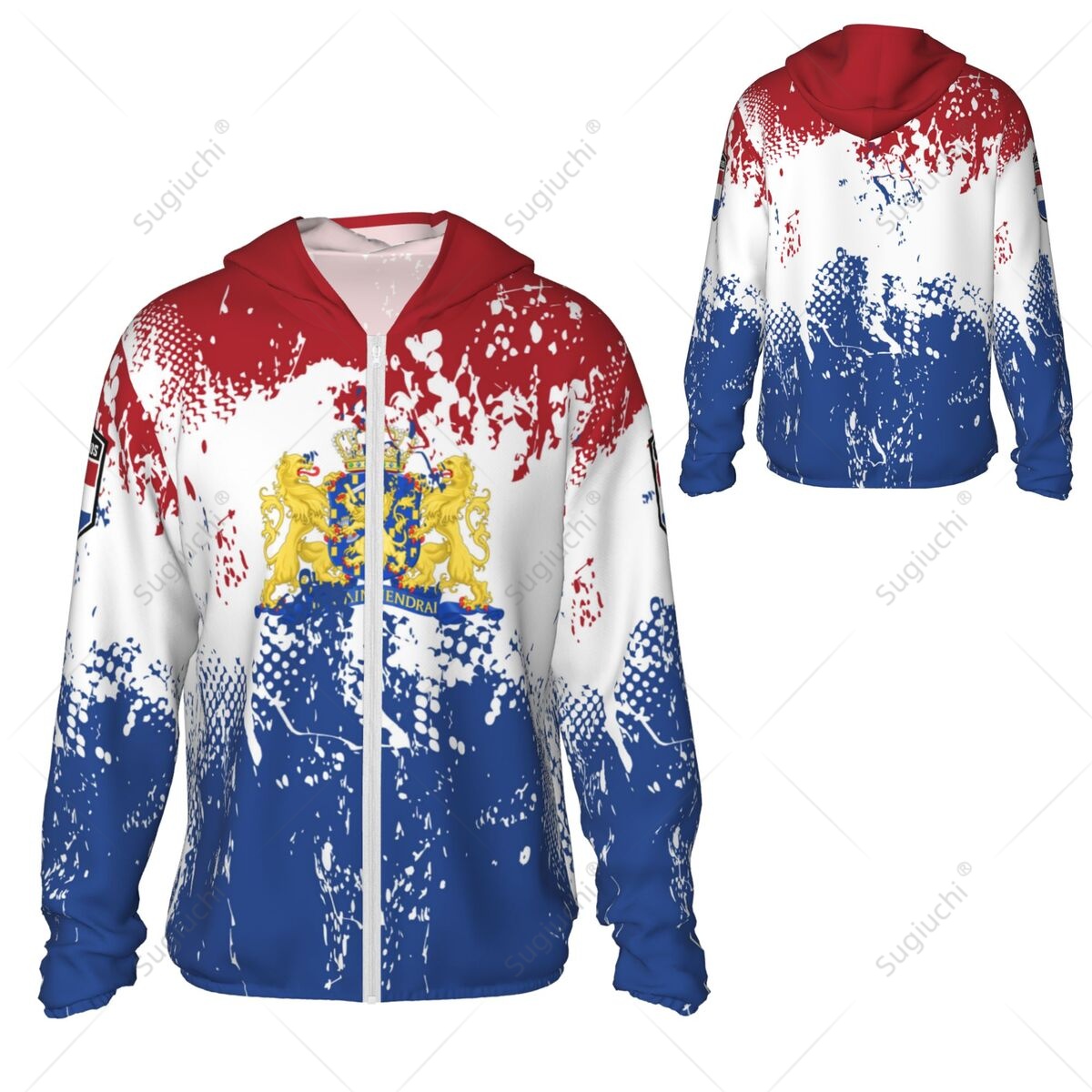 Fishing Hoodie - オランダ国旗日焼け止めパーカー日焼け止め服釣りサイクリングランニング速乾性長袖ジッパー付きポリエステル