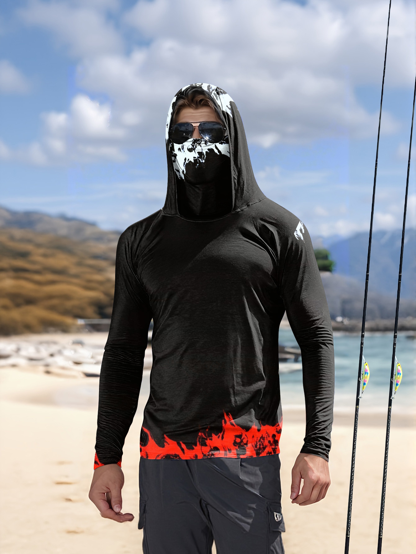 Fishing Shirt Uv Protection - 男性フード付き釣りシャツ長袖釣り服釣り t シャツ uv 保護釣りシャツ釣りアパレル速乾性