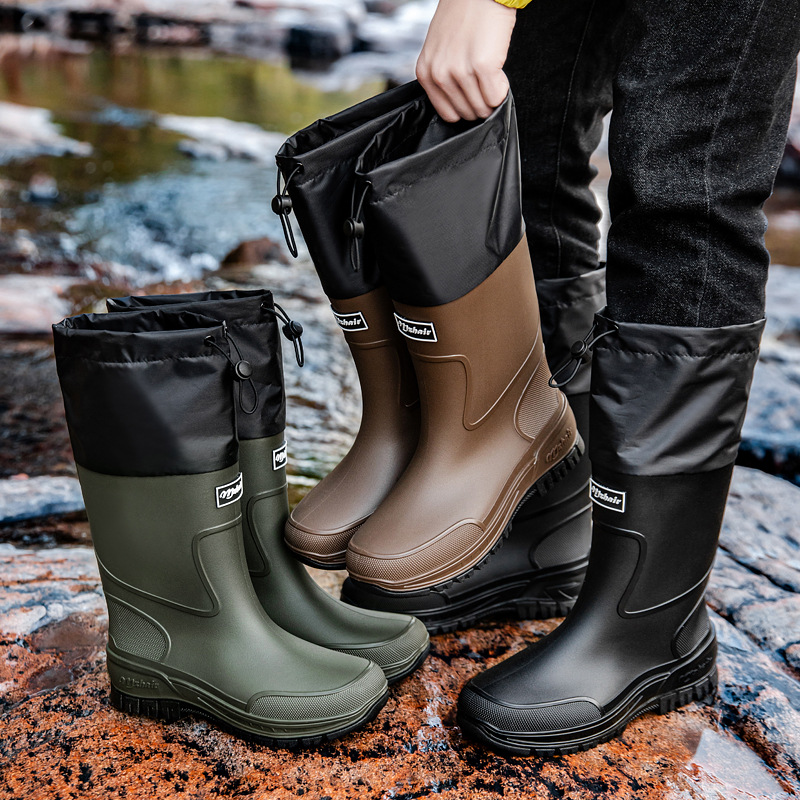 Fishing Boots - メンズ防水釣り用デリバリーライダーレインブーツ、耐久性のある厚底、滑り止めラバーシューズ
