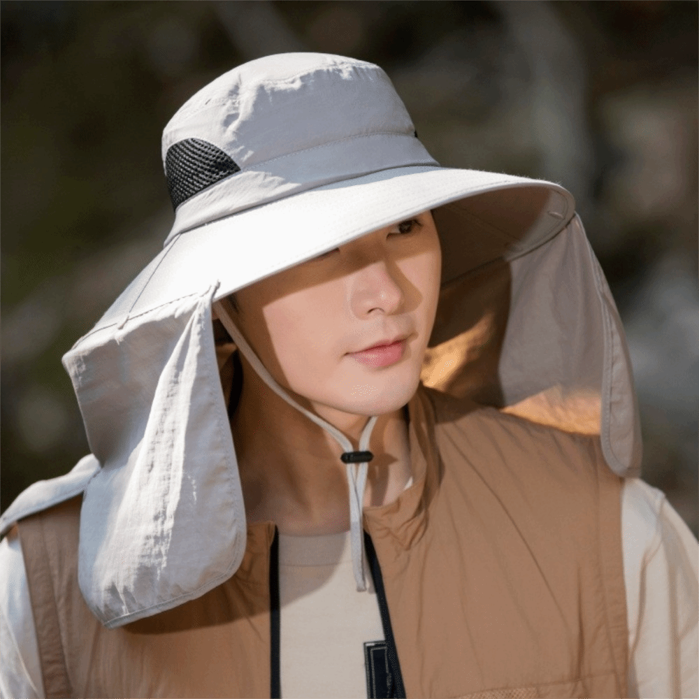 Fishing Hat - ファッション布男性用サンハット大きなつば取り外し可能なショール女性用バイザーキャップストラップ付き首保護フィッシャーマンハット釣り用