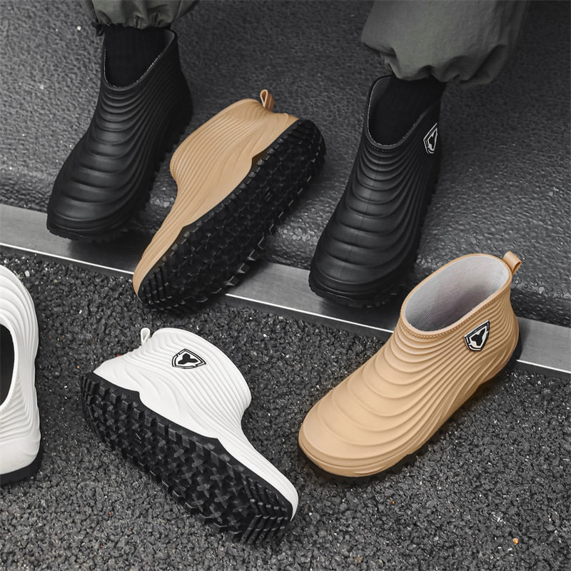 Fishing Boots - メンズレインシューズファッション防水滑り止めレインブーツ冬ショートバレル釣りウォーターシューズ男性用レインブーツザパトス
