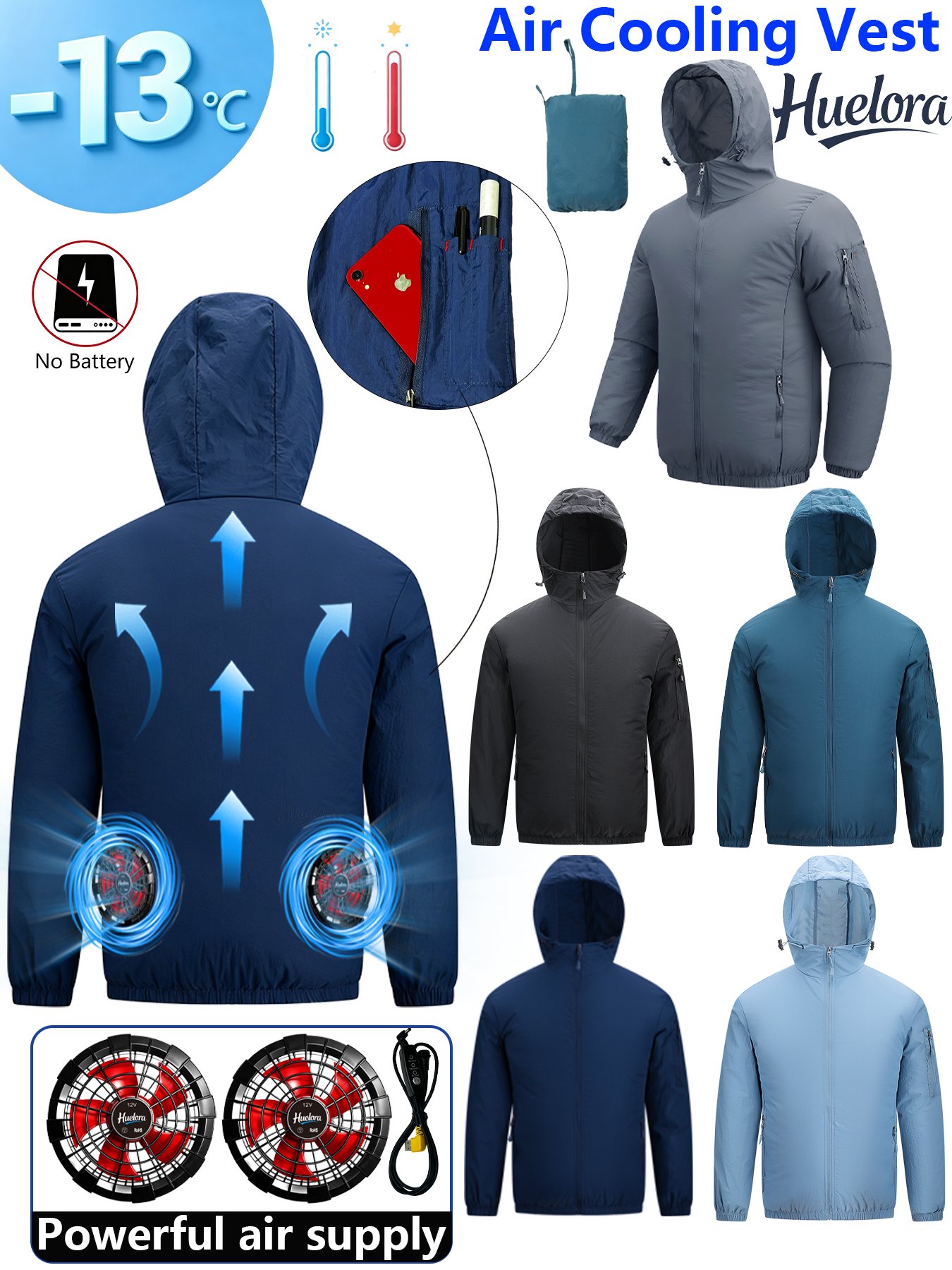 Fishing Hoodie - メンズフード付きUSB冷却ジャケット、デュアルファン搭載、夏用作業服、アウトドア釣り用