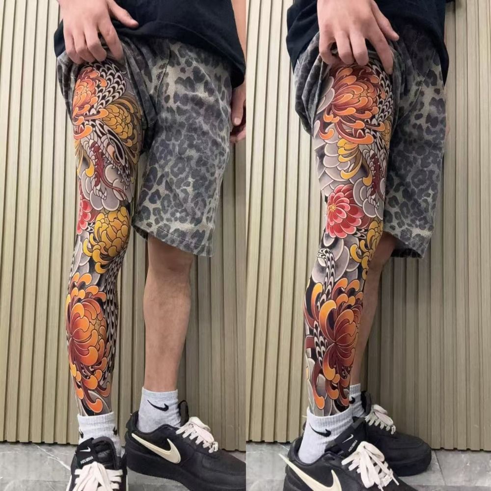 Fishing Socks - フルレッグフェイクタトゥーソックスプリントタイツサイクリングフィッシング弾性ソックス日焼け防止クールパーソナライズドライビングセクシーストッキング