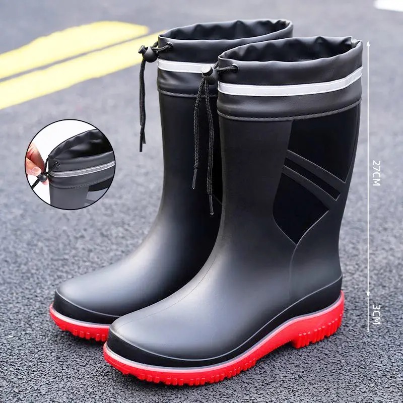 Fishing Boots - ファッションメンズミディアムチューブレインブーツ屋外滑り止めゴム長靴男性用防水釣り靴ボタス・ルビア・オンブレ