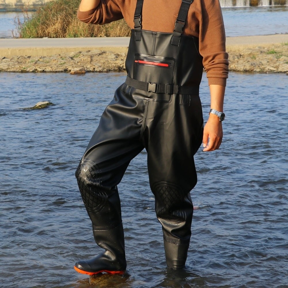 Fishing Waders - 便利なPVC釣り用スーツ、二重膝パッド付き厚手デザインオーバーオール、ブーツ付き防水ウェーダーパンツ、狩猟・農業用