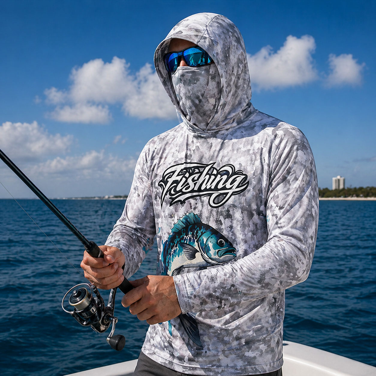 Fishing Mask Sun Protection - 釣り用フード付きシャツ メンズ釣り服 長袖 アウトドア 夏用マスク付きパーカー トップス
