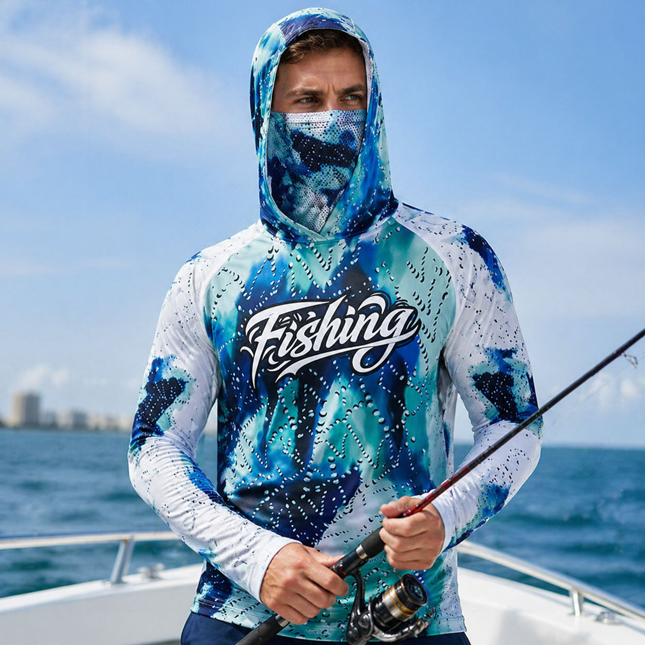 Fishing Hoodie - フィッシングフード ライディングトップス ウェア UPF 50+ ランニングTシャツ