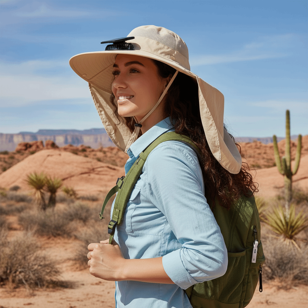 Fishing Hat - ファッション UPF50+ ソーラーファンハット ショール付き 調節可能なつば広帽子 日焼け止め