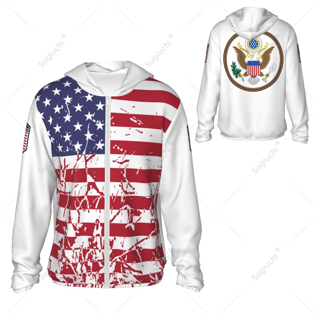 Fishing Hoodie - 米国旗柄日焼け止めパーカー サンプロテクションウェア 釣り サイクリング ランニング 速乾