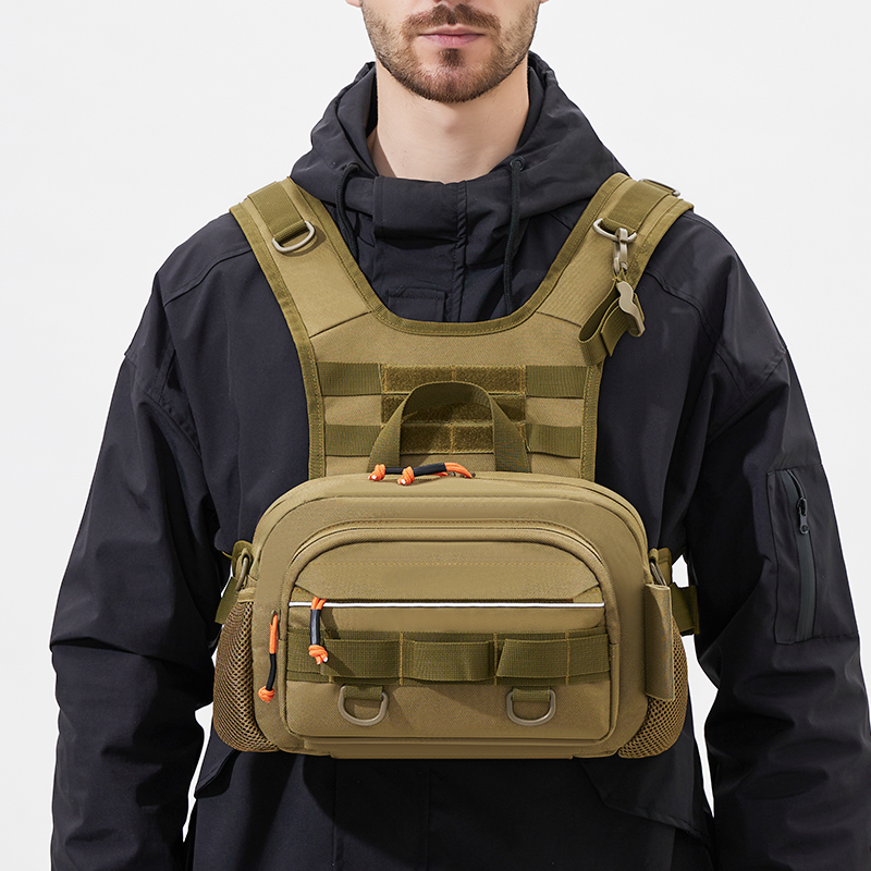 Fishing Vest - 男性チェストバッグ戦術的な釣りバックパックロッドホルダー付きルアー LUYA ベストギア収納パック Molle 屋外ハイキング面白いポーチ