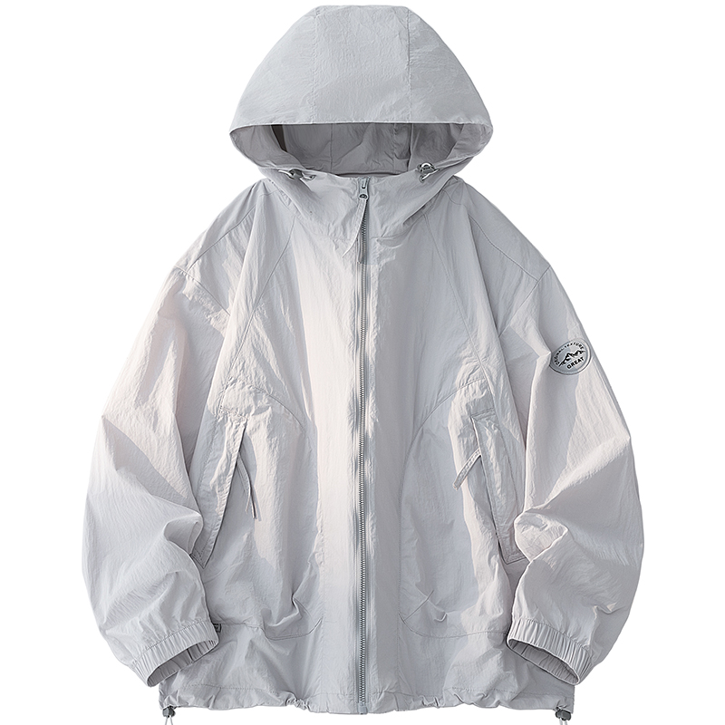 Fishing Jacket Waterproof - 屋外 UPF50+ メンズフード付き日焼け止めジャケット夏超薄型ジッパーポケットウインドブレーカー弾性袖口ハイキング釣りスキンコート