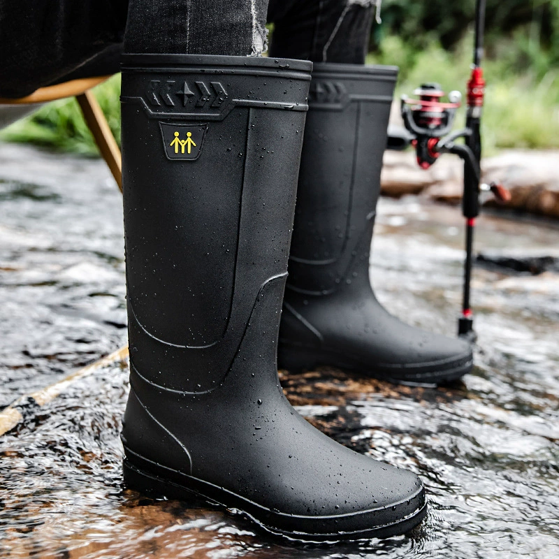 Fishing Boots - メンズレインブーツワークブーツスリップオン防水ブーツ男性用ハイトップスノンスリップ釣りウォーターシューズ暖かいゴム男性レインシューズ