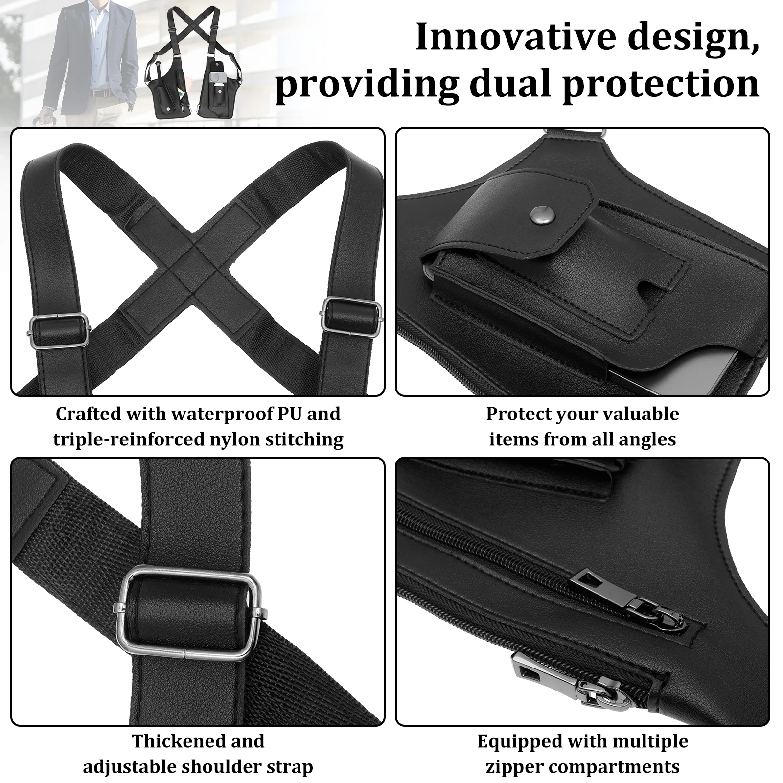 脇の下盗難防止バッグ PU ダブルショルダーストラップ マル - Fishing Bag Waterproof のレビューと価格