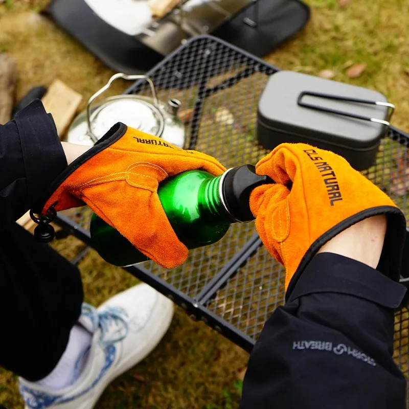 耐熱バーベキューグローブ牛革キャンプ用火事用手袋滑り止めグリ - Fishing Gloves のレビューと価格
