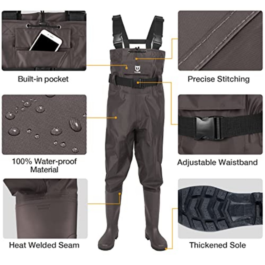 ブーツフットチェストウェーダー、2層ナイロン/PVC防水フィ - Fishing Waders のレビューと価格