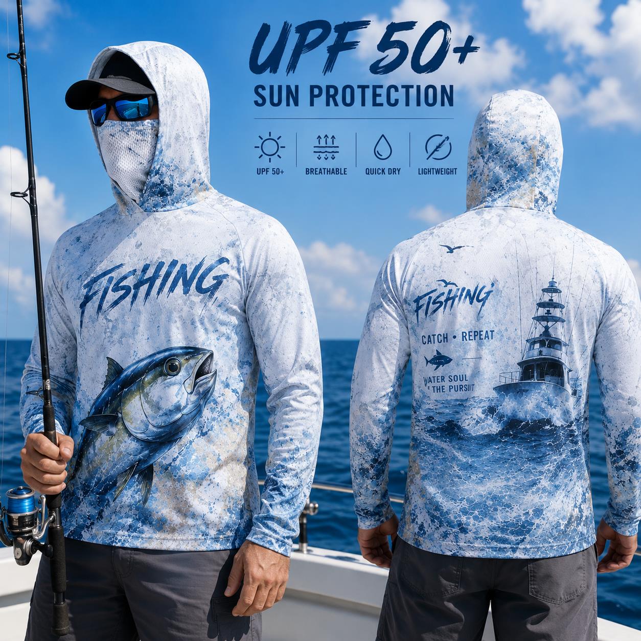 フィッシング フーディー シャツ メンズ 長袖 プロテクショ - Fishing Mask Sun Protection のレビューと価格