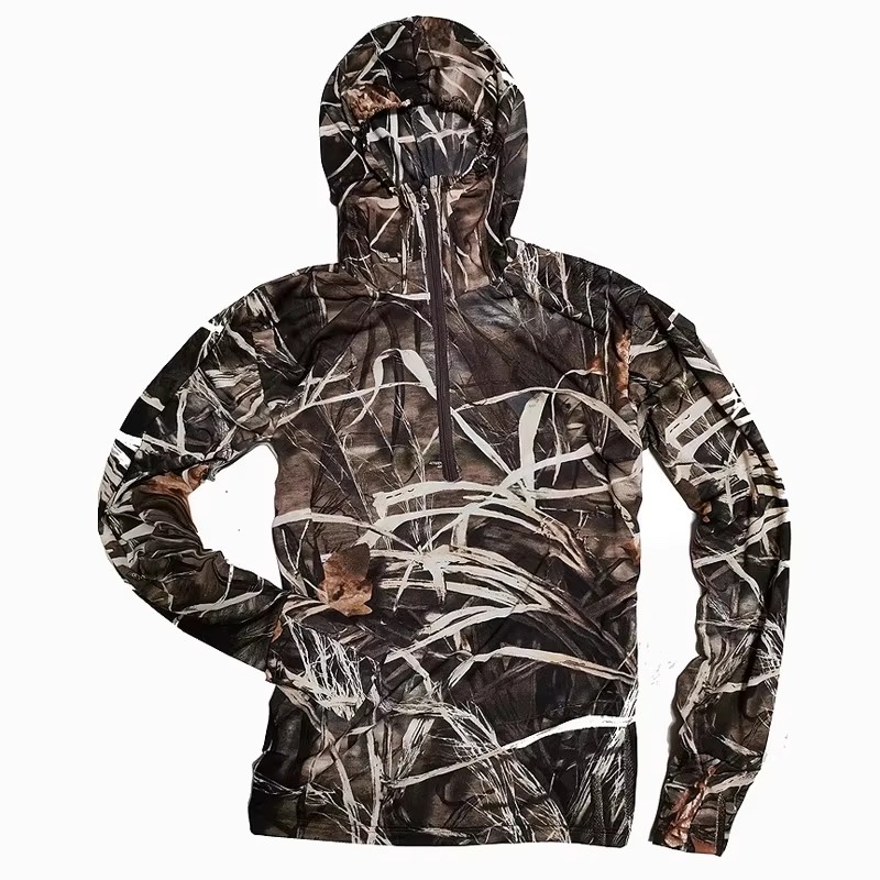 薄型軽量夏の日焼け防止釣りパーカー通気性弾性速乾性リード迷彩 - Fishing Hoodie のレビューと価格
