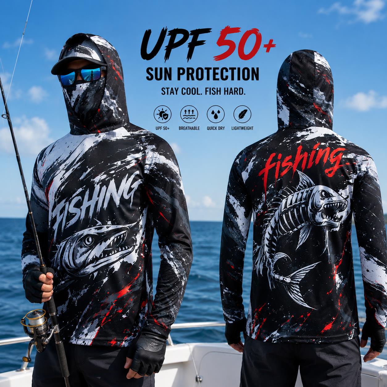 メンズフード付きフィッシングシャツ UPF日焼け止め 通気性 - Fishing Hoodie のレビューと価格