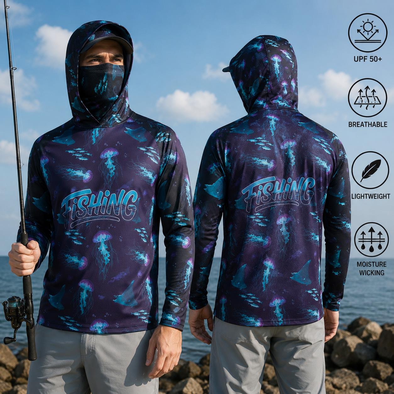釣り用シャツ フード付き メンズ 釣り服 長袖 アウトドア  - Fishing Mask Sun Protection のレビューと価格