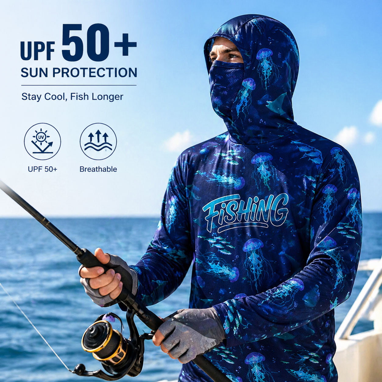 フィッシングフード ライディングトップス ウェア UPF 5 - Fishing Hoodie のレビューと価格