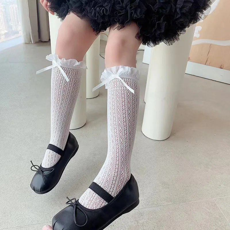 女の子ロングチューブレースストッキング甘い弓柄メッシュ靴下女 - Fishing Socks のレビューと価格