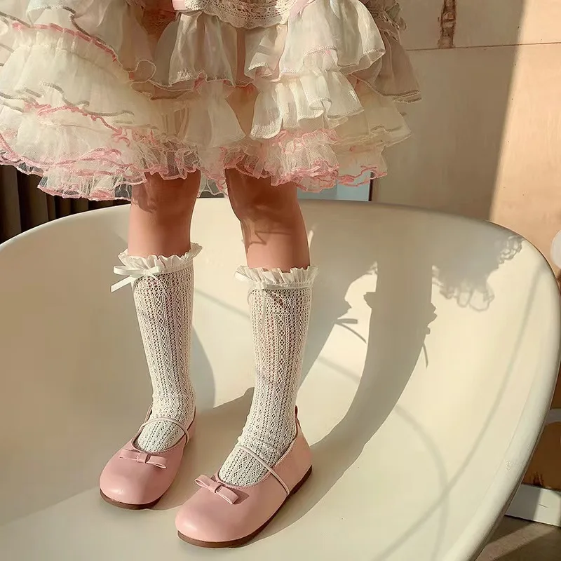 女の子ロングチューブレースストッキング甘い弓柄メッシュ靴下女 - Fishing Socks のレビューと価格