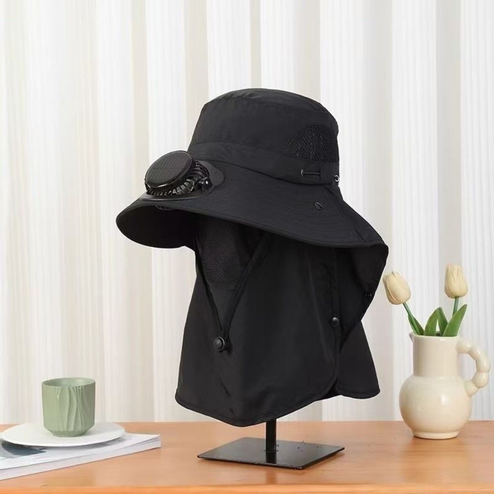 ポータブルソーラー充電式ファンハット フェイスカバー付き 調 - Fishing Hat のレビューと価格