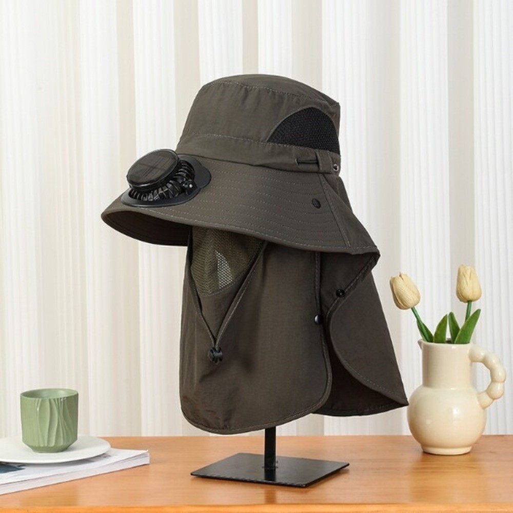 ポータブルソーラー充電式ファンハット フェイスカバー付き 調 - Fishing Hat のレビューと価格