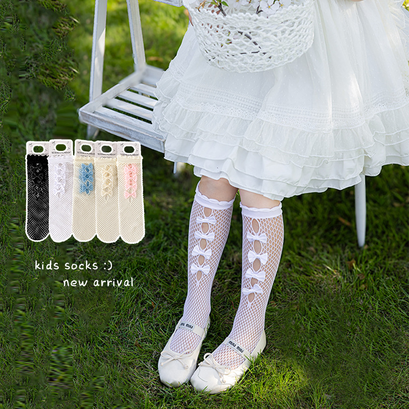 ロリータ中空ストッキング 子供用 女の赤ちゃん用 複数のリボ - Fishing Socks のレビューと価格