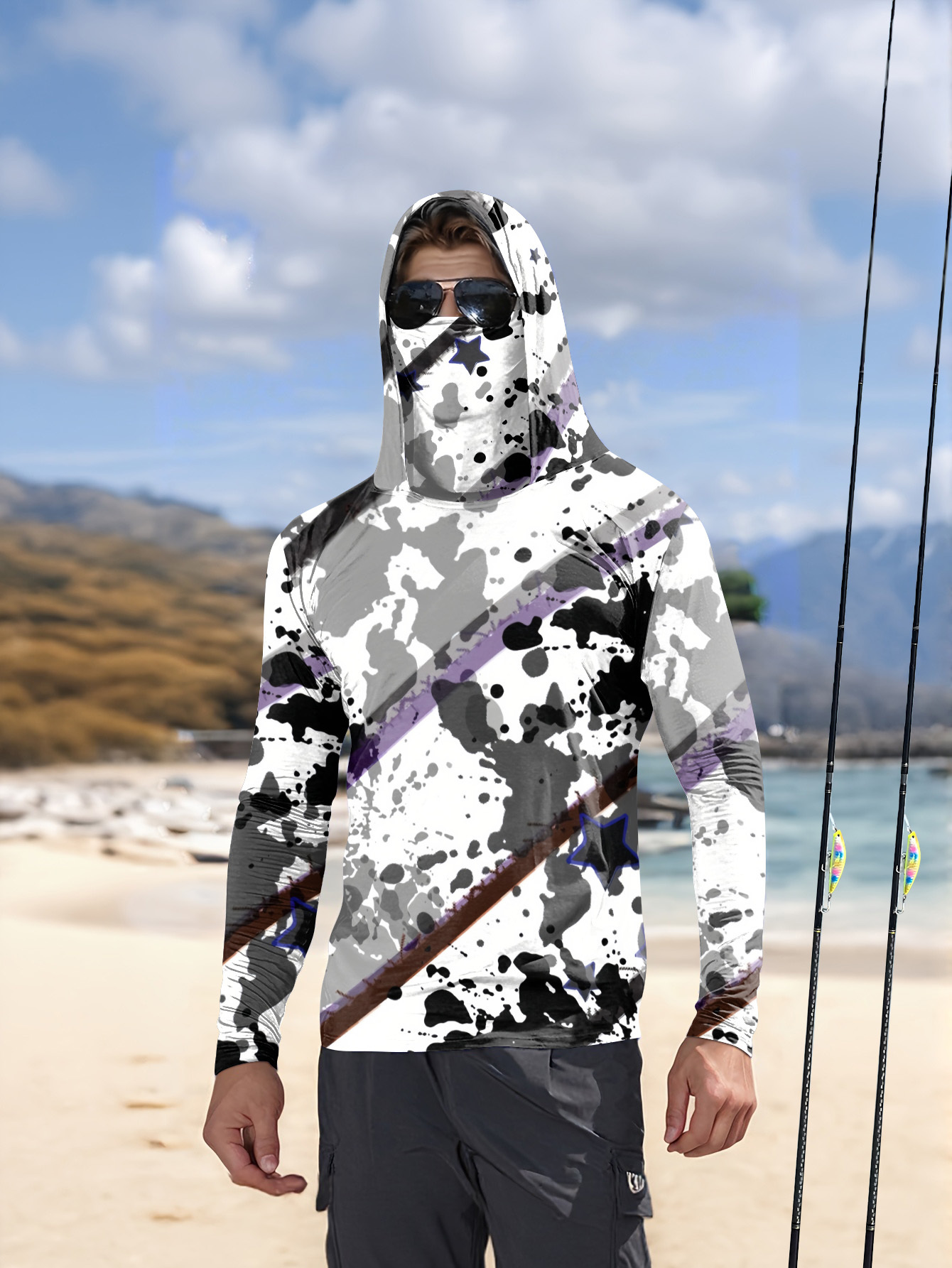 男性フード付き釣りシャツ長袖釣り服釣り t シャツ uv 保 - Fishing Shirt Uv Protection のレビューと価格